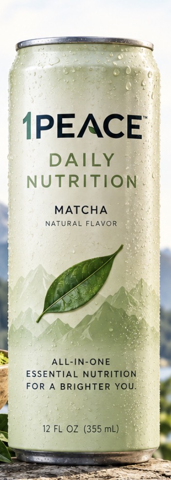1PEACE MATCHA daily nutrition can, cold with condensation